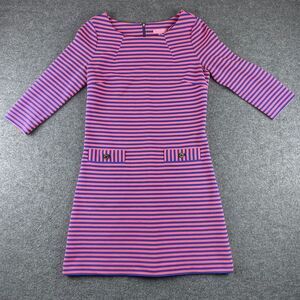 Lilly Pulitzer Womens Medium Charlene Striped Sheath Dress Pink Pockets Work